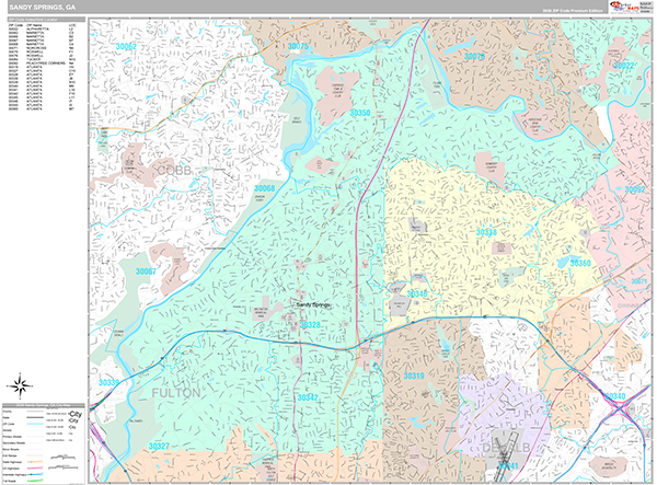 Sandy Springs City Wall Map Premium Style